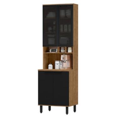 Imagem de Paneleiro Cloe 100% Mdf 4 Portas Freijó/Nero - Pnr Móveis, Preto, Mode