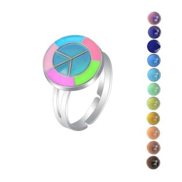 Imagem de AINILOVE Anéis de humor femininos luminosos que mudam de cor, anel de humor com cristais de pedra preciosa dinossauro/tartaruga/borboleta/paz/coração/girassol/golfinho/unicórnio, presentes de festa de