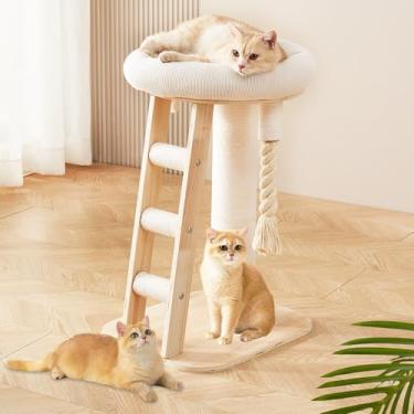 Imagem de Árvore moderna para gatos pequena torre com poste arranhador para ambientes internos, torre multifuncional para gatos com cama, escada de escalada para gatos, bola pendurada, corda interativa, poste