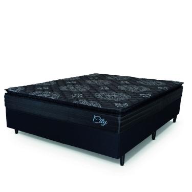 Imagem de Cama Box Casal Colchão Com Molas Ensacadas City Pillow Top 138x188x61cm Preto Hellen