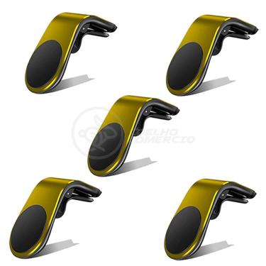 Imagem de Kit 5 Suporte Adaptador Magnético Veicular Universal Clip Car Holder De Carro Tipo L  - Dourado