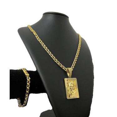 Imagem de Cordão Pulseira Friso 5mm + Pingente Coringa Banhado a ouro - ToJoia18