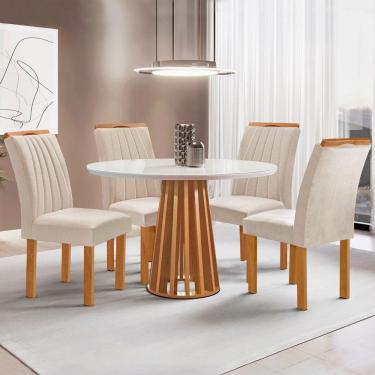 Imagem de Mesa de Jantar 4 Lugares Savannah com Vidro Cinamomo/Off White/Suede Bege - Pnr Móveis