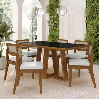 Imagem de Mesa Sion 1,60 Com 6 Cadeiras Sextavada Freijó/pto/corino Branco - M.a