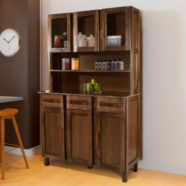 Imagem de Armário de Cozinha Bergen Madeira Maciça 6 Portas 3 Gavetas com Vidro Naturall - Pnr Móveis