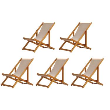 Imagem de Kit 5 Cadeiras Espreguiçadeira Preguiçosa Dobrável Mel Sem Braço
