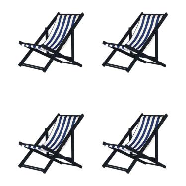 Imagem de Kit 4 Espreguiçadeiras Preguiçosa Dobrável sem Braço Black em Madeira Maciça com Tecido