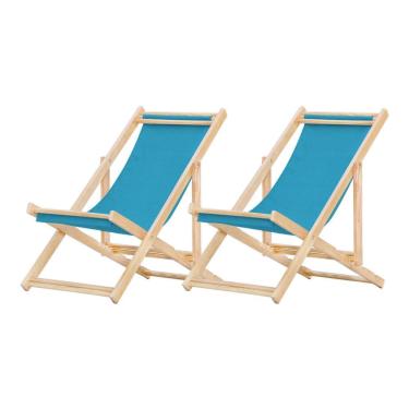 Imagem de Kit 2 Espreguiçadeiras Preguiçosa Dobrável sem Braço Madeira Maciça com Tecido Colorido