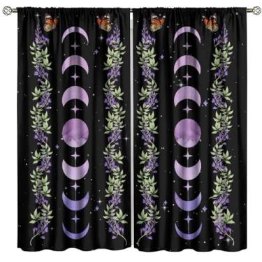 Imagem de Cortinas de fase da lua, vintage, rústico, borboleta, floral, estrelas, estrelas, roxo, lua, sol, impressão, tratamento de janela para meninas, quarto, sala de estar, cozinha, decoração de janela, 106