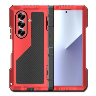 Imagem de POYUFRG Capa de liga de alumínio para Samsung Galaxy Z Fold 7, capa de metal com proteção de tela com dobradiça de lente com tudo incluído, vermelha, Z Fold 7