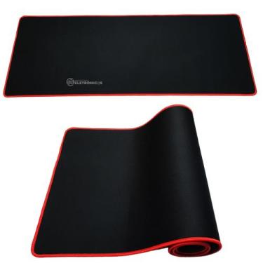 Imagem de Mousepad Gamer Para Jogos Grande 80cm X 30cm Tipo Tapete Borda Vermelh