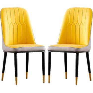 Imagem de Conjunto De 2 Cadeiras De Jantar, Cadeira Lateral De Encosto Alto, Poltrona De Lounge De Alta Qualidade Estofada Em Couro Pu Com Pernas De Metal, Cadeira Sem Braços Para Cozinha, Restaura, C