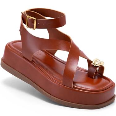 Imagem de Sandália Feminina Lumiss Flatform Confortável Enfeite Metalizado caramelo38