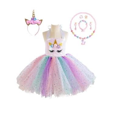 Imagem de MOLFROA Vestido tutu de lantejoulas de unicórnio feito à mão para meninas de 2 a 9 anos com faixa de cabeça e conjunto de 6 peças de acessórios (estrela, 8 a 9 anos)
