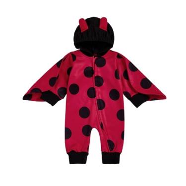 Imagem de Saliuentm Fantasia de Halloween para recém-nascido, joaninha, manga comprida, com zíper, macaquinho com capuz, fantasia infantil de Halloween (A-vermelho, 0-3 meses)
