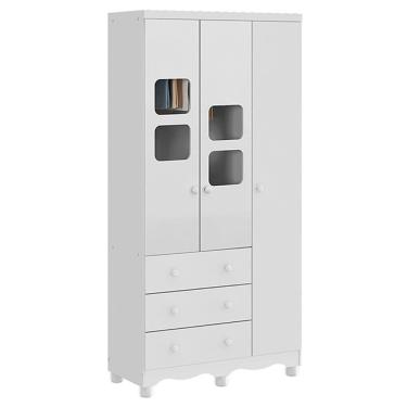 Imagem de Guarda Roupa Infantil Uli New 3 Portas E 3 Gavetas Branco Brilho - Móveis Peroba