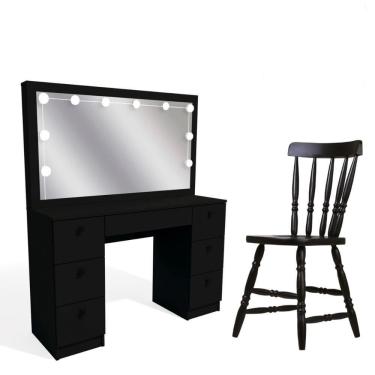 Imagem de Penteadeira Ditália 7 Gavetas Com Cadeira + Kit Luz Pe-80 Preto