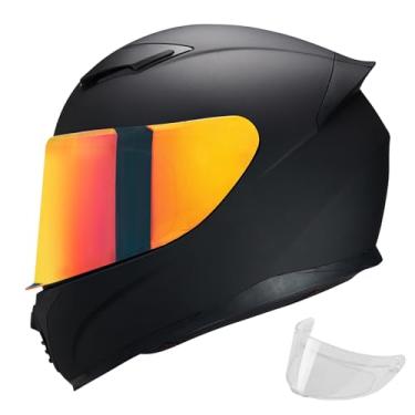 Imagem de JQF Gear Capacete Integral Preto Para Motocicleta, Moto De Rua, Capacete De Corrida Para Adultos Ws-607 Aprovado Pelo Dot (Com Vermelho Cromado, L)