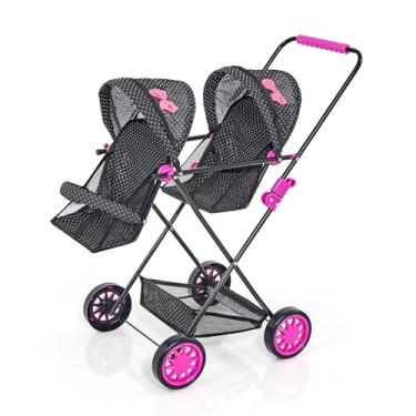 Imagem de Carrinho de Boneca Gêmeos Luxo Veneza Banana Preto Laço Pink