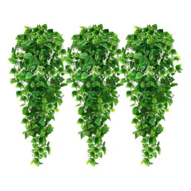 Imagem de Estética de videiras para quarto, 3 peças de plantas artificiais penduradas planta videira folhas de hera guirlanda para decoração ao ar livre