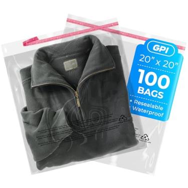 Imagem de 100 unidades - 50,8 cm x 50,8 cm sacos de poliéster extra-grandes autovedantes com aviso de asfixia, 1,5 mm, sacos plásticos transparentes com fita adesiva resselável para envio e embalagem de roupas