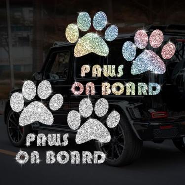 Imagem de Adesivo decalque com glitter de PVC com estampa de pata de cachorro cintilante para carros, laptops, caminhões, motocicletas, parede, janela, bagagem, capa de arranhão, porta, multisuperfície (branco