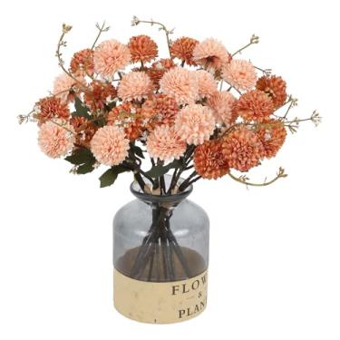 Imagem de IPOPU 5 pacotes de flores artificiais para mãe, mini crisântemos falsos, 30,5 cm, pompom de seda sintética, flores para mãe para decoração de casa (laranja e pêssego)