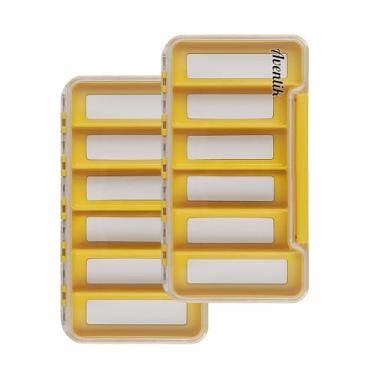 Imagem de Aventik Caixas de pesca com mosca à prova d'água, fina, transparente, espumas de fácil aderência, compartimentos multimagnéticos, armadilhas de armazenamento de equipamentos de pesca, laranja, 19 x 10