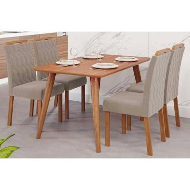 Imagem de Sala de Jantar Completa Adele Tampo Madeirado 130x80cm e 4 Cadeiras Paola Carvalho/Cinamomo - Linho Bege - Cimol