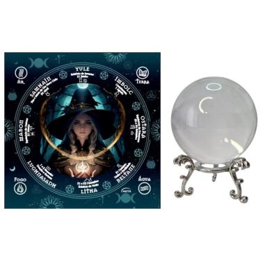 Imagem de Bola De Cristal Vidro Transparente 6Cm Com Base+Toalha Wicca