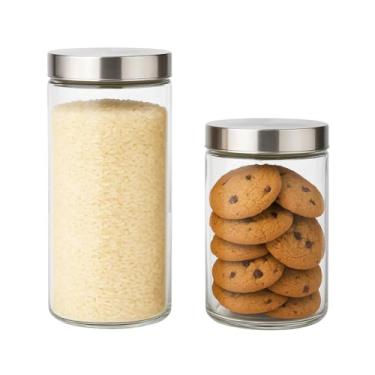 Imagem de Potes de Vidro Herméticos com Tampa Inox, Conjunto com 2 Unidades, 1700ml e 1200ml