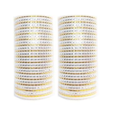 Imagem de JStnana 2 rolos de fita de malha branca para artesanato de grinaldas, 15,8 cm x 7,6 m por rolo de luxo prata dourada metálica decorativa, tecido de malha decorativa para guirlanda de árvore de Natal