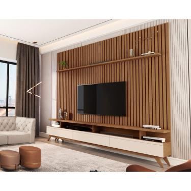 Imagem de Rack Vivare com Painel Versátil para Tv até 90 Polegadas 220cm Freijó com OffWhite - Rede Móveis