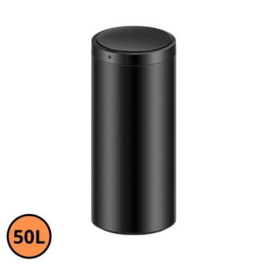 Imagem de Lixeira Automática Redonda 50 Litros com Sensor Preta - GLOBALMIX