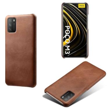 Imagem de Capa para Xiaomi POCO M3,Proteção contra quedas,Casca de volta de cor sólida simples,Design de couro de imitação de plástico-Brown