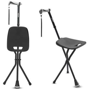 Imagem de REHAND Bengala de caminhada com assento, leve, dobrável, ajustável, bengala dobrável com banqueta para homens e mulheres, ponta resistente para todos os terrenos, cadeira portátil para idosos e