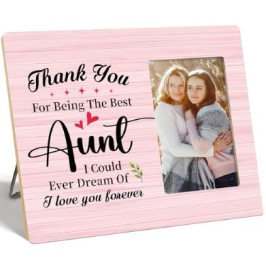 Imagem de Porta-retrato de tia, presente de sobrinha e sobrinho para tia, presente de aniversário de Natal e dia das mães para tia, obrigado por ser a melhor tia que eu poderia sonhar com moldura de madeira