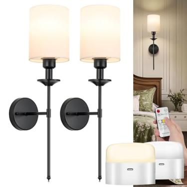 Imagem de NookNova Arandela de parede operada por bateria, 13.000 mAH, arandela de parede recarregável, conjunto de 2 com controle remoto, 3 cores, sem fio, alimentado por bateria, luminária decorativa para