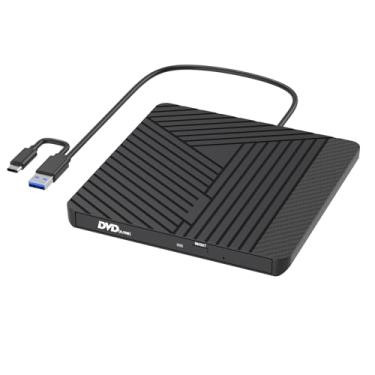 Imagem de MOSWAG Unidade externa de CD DVD para laptop Mac, USB 3.0 e gravador de CD/DVD USB C +/-RW, unidade óptica fina, portátil, DVD, CD ROM, duplicador para desktop, Windows 11/10 PC MacBook Pro Linux PCs