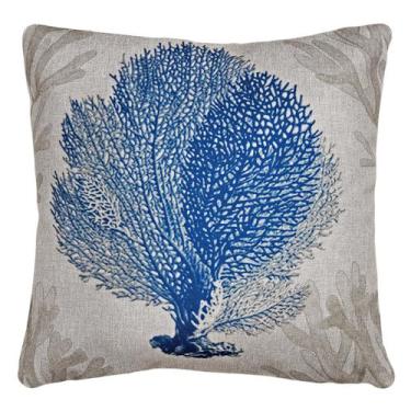 Imagem de Capa de Almofada Linho Bege Estampa Coral Mar Pousada Praia - M3 Decor