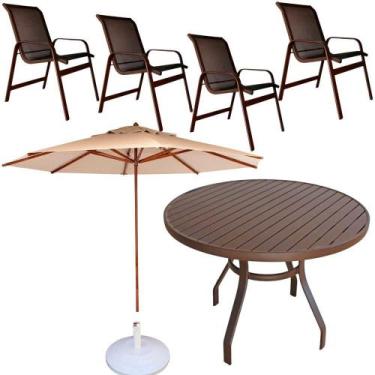 Imagem de Conjunto Lótus Com Mesa 90cm Ripada 4 Poltronas Ombrelone 3,00m Com Ba