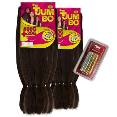 Imagem de Combo 2 Jumbos Ser Mulher – Cabelo para Tranças Box Braids 420g 65cm | Maior Volume + Kit de Anéis para Tranças Donna's – Acessórios de Cabelo