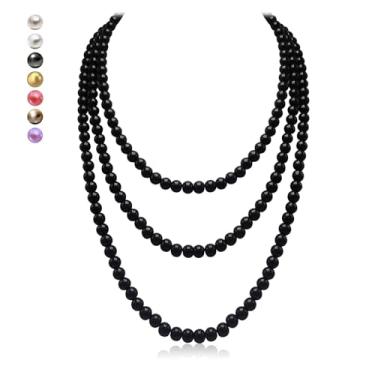 Imagem de richhut Colar feminino de pérolas longas - pérolas cultivadas naturais - pérolas luxuosas de fio de 8 mm - elegância atemporal dos anos 1920 - ótimo para esposas, namoradas, irmãs e melhores amigas