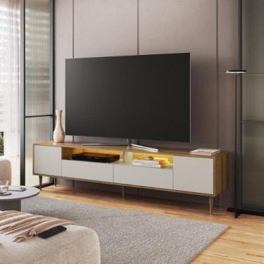 Imagem de Rack Sala com Led 200cm x 37cm 2 Gavetas Portas e Pés Palito - Art In 