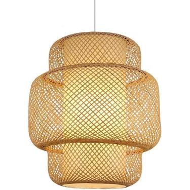 Imagem de Cesta De Bambu Luminárias Lustre Rústico De Vime Luminária Pendente Abajur De Vime Lustre De Fazenda Tecido Sala De Estar Bar Sala De Jantar Quarto Teto Luz Pendurada, A, 50cm
