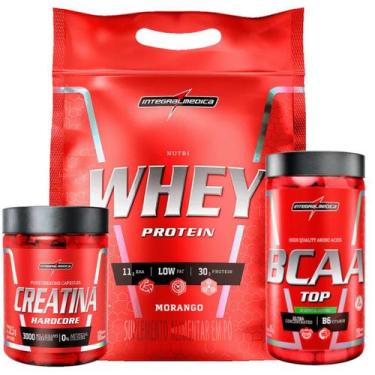 Imagem de Kit Nutri Whey 907g + Creatina 60 Caps + Bcaa Top 120 Caps Integral - 