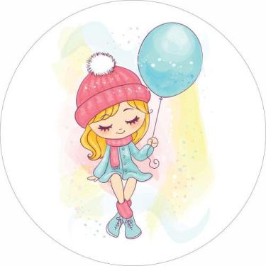 Imagem de Painel de Lona Redondo Menininha Aquarela Inverno - Fabrika de Festa, 