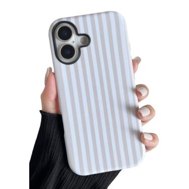 Imagem de Longlayss Capa de telefone compatível com iPhone 17 linda estética listrada para mulheres meninas à prova de choque fina TPU e capa protetora de policarbonato rígido (branco antigo)
