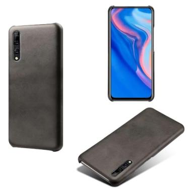 Imagem de Capa para Huawei Y9 Prime 2019,Proteção contra quedas,Casca de volta de cor sólida simples,Design de couro de imitação de plástico-Black