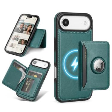 Imagem de Antsturdy Compatível com MagSafe 2 em 1 Capa magnética destacável para celular 17 Air com suporte AirTag, masculina e feminina, couro sintético com bloqueio de RFID, compartimentos para cartão de